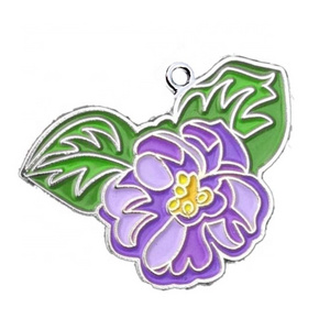 Beyou Delta Metal Pendant Purple Paint Violet Enamel Flower Charm Fit Bracelet African Violet Pin DIY Jewelry Accessory