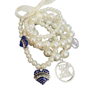 Zeta Phi Beta Pearl Chain Ribbon Set Bracelet Stack Greek ZPB Hollow Pendant Love Rhinestone Pendant Bracelet Meeting Party Gift