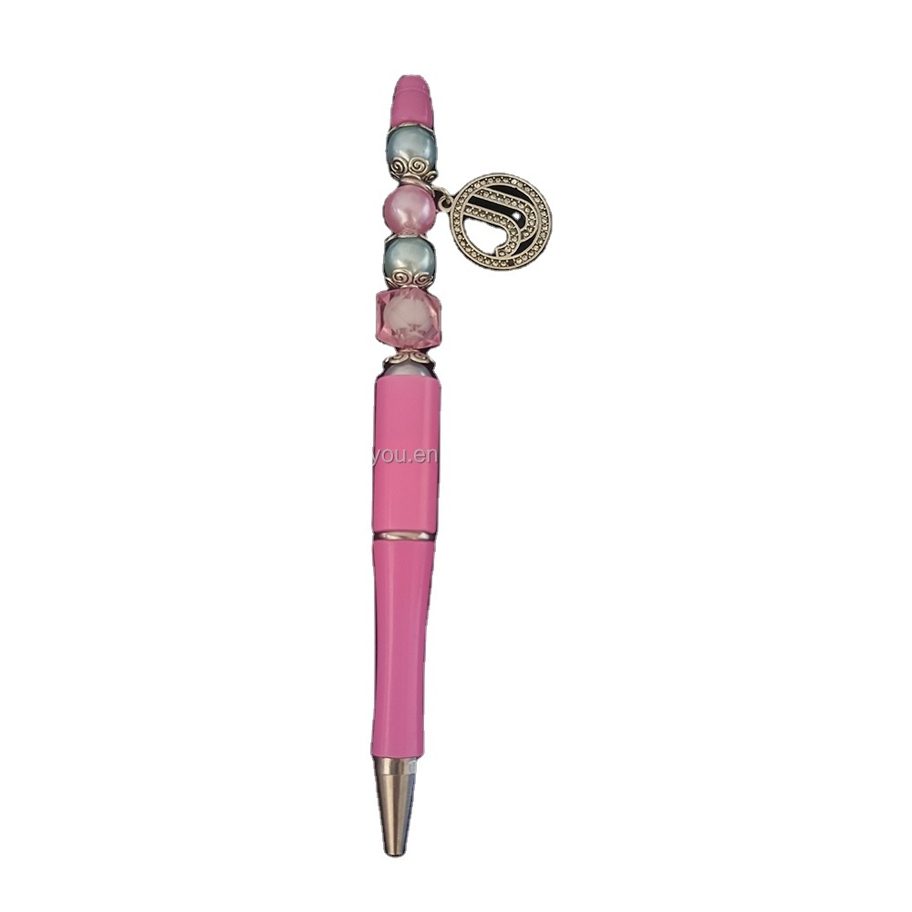 New Customized Bead Ballpen with Logo Greek Sorority Jack and Jill Pink Blue Letter Pendant Ball Pen Club Office School Supplies