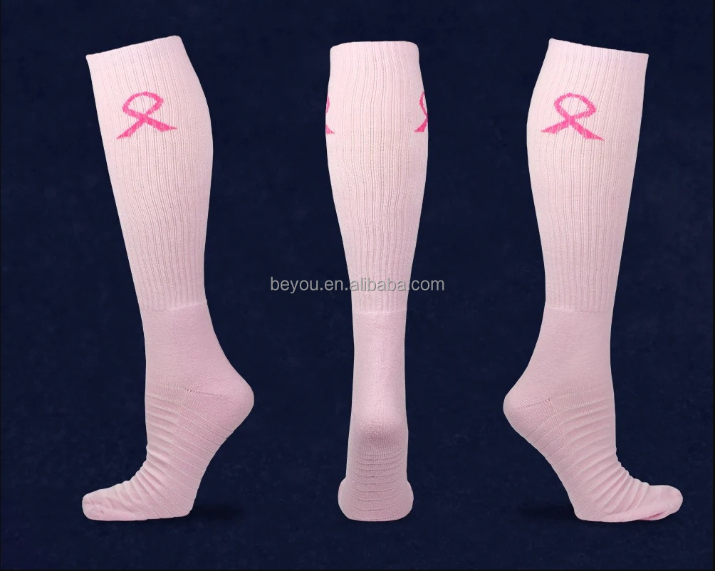 Pink Custom Letter Logo Breast Cancer Awareness Knee High Socks Personalized Versatile Stockings Cotton Sock Football Sock