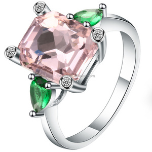 Classic  Accent Stones Pink Ice Emerald Sapphire With Green Emerald Side Stones Cut Ring