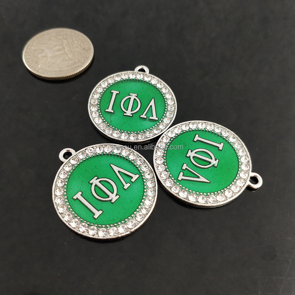 Iota Phi Lambda Organization Turtle Pendants Silver Plating Green Enamel Rhinestone Charms For Necklace Keychain Making Jewelry