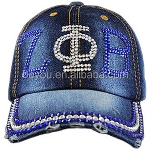 Customized Zeta Phi Beta Custom Sorority Greek Letters Rhinestones Bling Denim Hat Cowboy Baseball hat