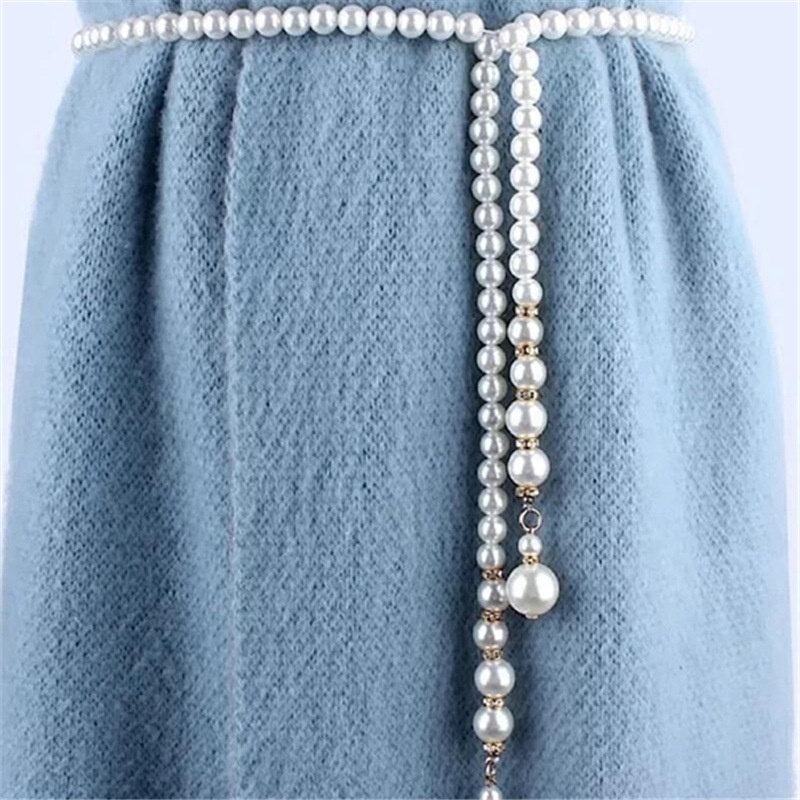 Fashion Large Measure Lady Girl Dress Decorative Pearls Belt Sorority Women's Fine Matching Skirt with Diamond Pearl Waist Chain