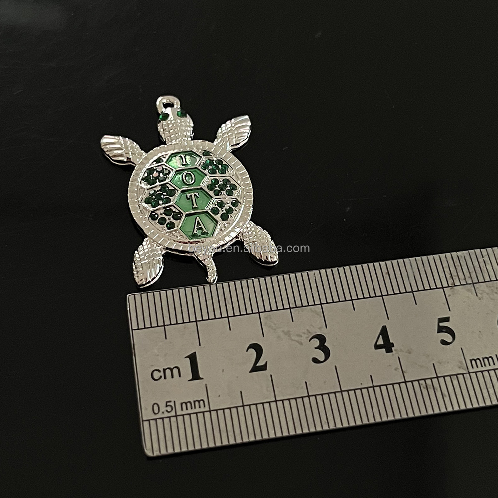 Iota Phi Lambda Organization Turtle Pendants Silver Plating Green Enamel Rhinestone Charms For Necklace Keychain Making Jewelry