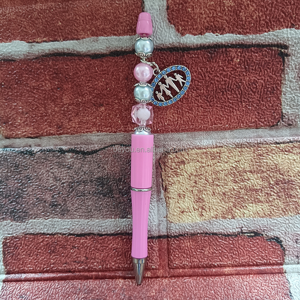 New Customized Bead Ballpen with Logo Greek Sorority Jack and Jill Pink Blue Letter Pendant Ball Pen Club Office School Supplies