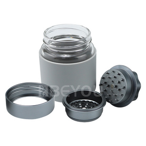 Metal glass tobacco herb grinder with glass storage catcher for smoking dry anti-slip tobacco herb grinder