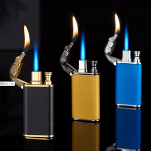 Custom Dragon Double Fire Cigar Flame Gas Windproof Torch Crocodile Lighters Aansteker Lighter Jet Blue Zinc Alloy CLASSIC