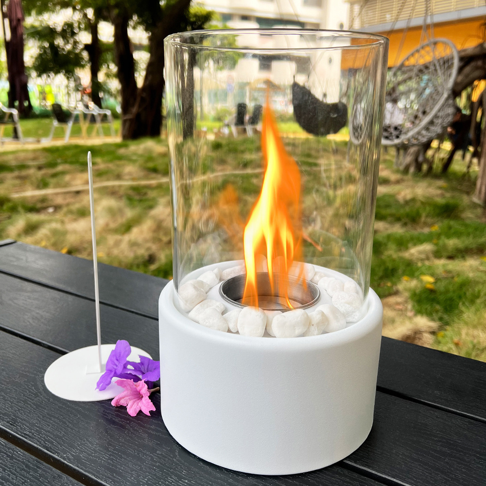 Tabletop Heater Firepit Portable Fireplace Glass Cover Indoor Outdoor Mini Table Top Ethanol Bio Ethanol Fire Pit Cylinder