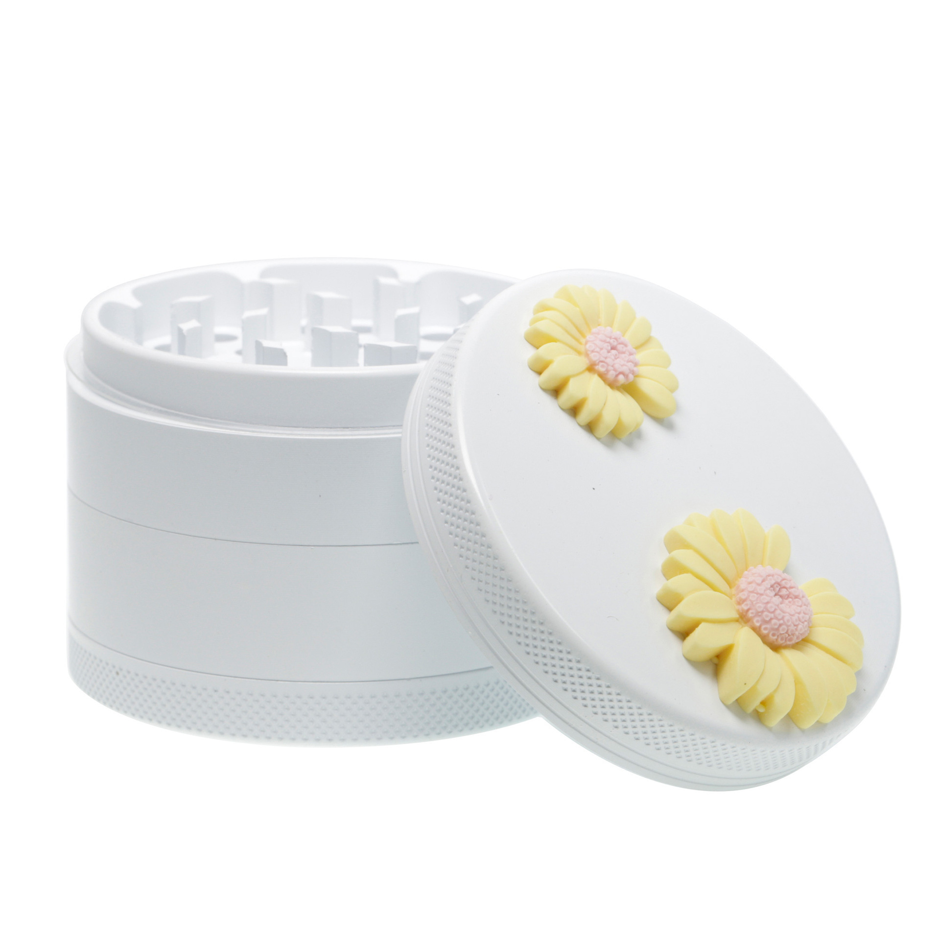 4 Layer Portable Custom Daisy Ceramic Smoke Grinder Wholesale Ceramic Tobacco Grinder For Herb