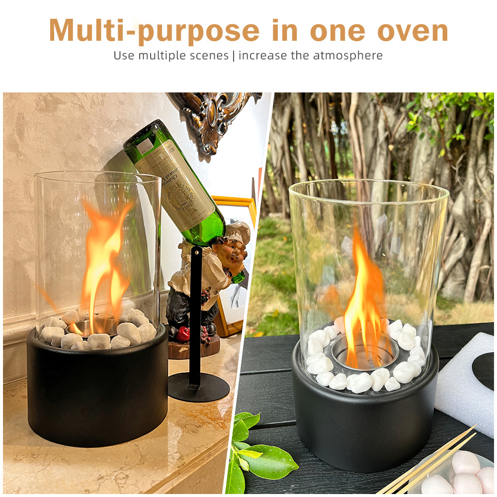 Tabletop Heater Firepit Portable Fireplace Glass Cover Indoor Outdoor Mini Table Top Ethanol Bio Ethanol Fire Pit Cylinder