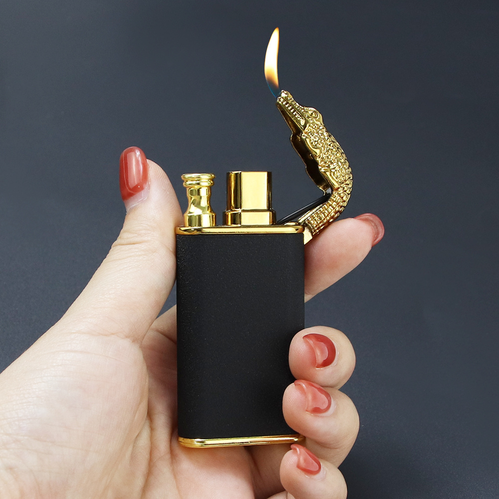 Custom Dragon Double Fire Cigar Flame Gas Windproof Torch Crocodile Lighters Aansteker Lighter Jet Blue Zinc Alloy CLASSIC