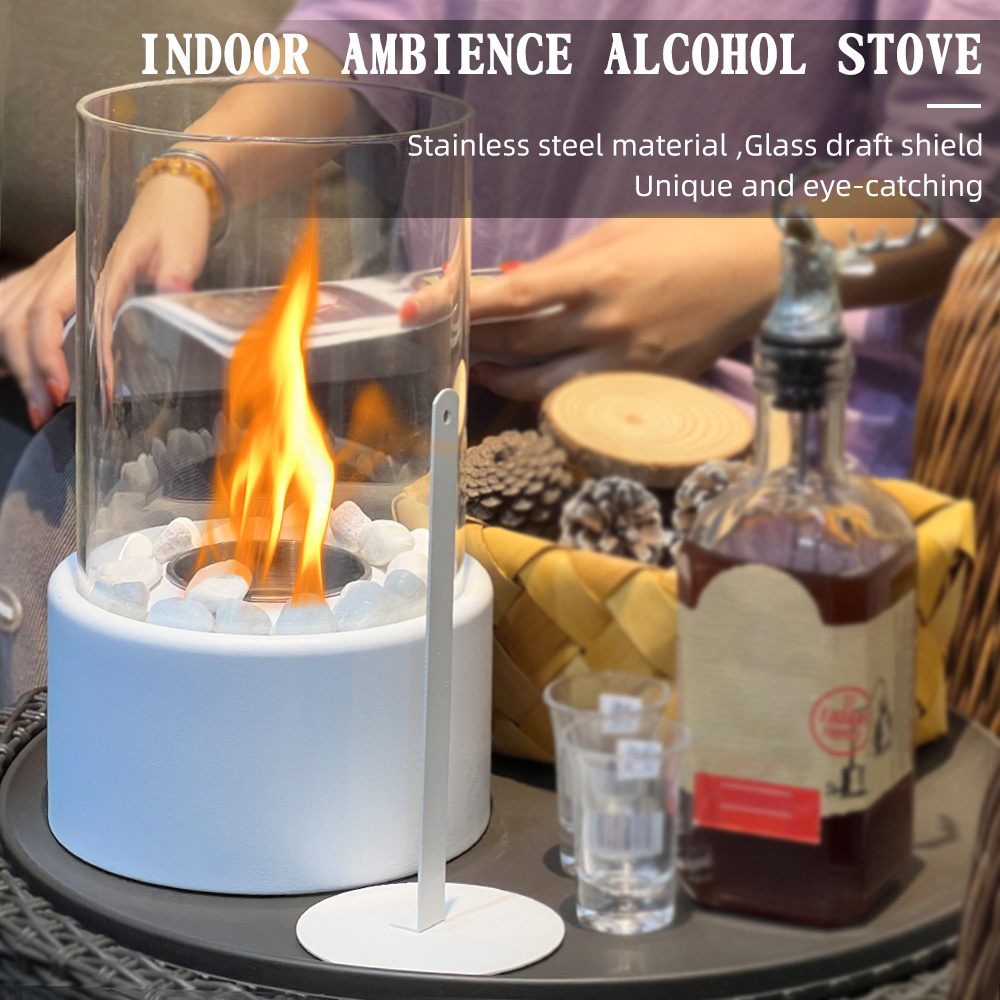 Concrete Alcohol Tabletop Fireplace Table Top Firepit bowl Portable Smokeless Patio Glass  Bio Ethanol Tabletop Fire Pit