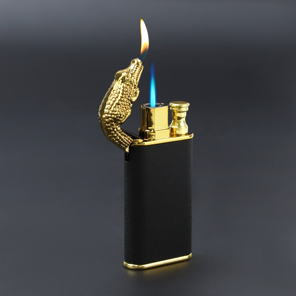 Custom Dragon Double Fire Cigar Flame Gas Windproof Torch Crocodile Lighters Aansteker Lighter Jet Blue Zinc Alloy CLASSIC