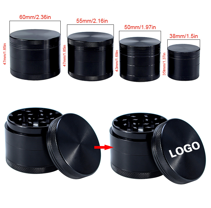 Custom Powerful Magnetic Printed Herb Grinder Container Stainless Steel 4 Piece Metal 3 Inch Aluminum Tobacco Herb Grinder