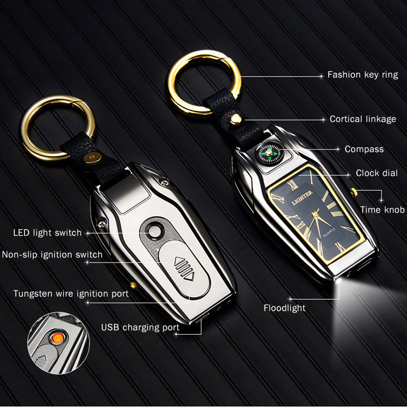 Keychain Electric Lighter with Flashlight Flameless usb Rechargeable Plasma Waterproof Smoking Cigarette Lighter