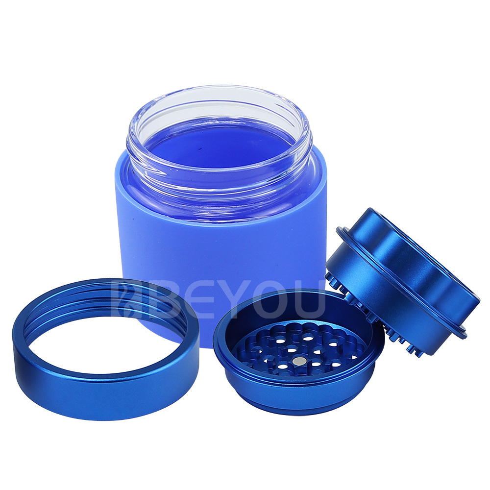 Metal glass tobacco herb grinder with glass storage catcher for smoking dry anti-slip tobacco herb grinder