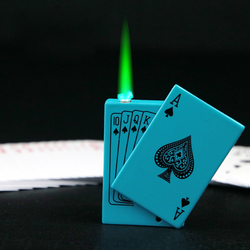 Hot Sale Poker Card Shaped Lighters Flame Poker Lighter for Cigarette Creative UV Lighter Green Blue Metal CLASSIC Windproof