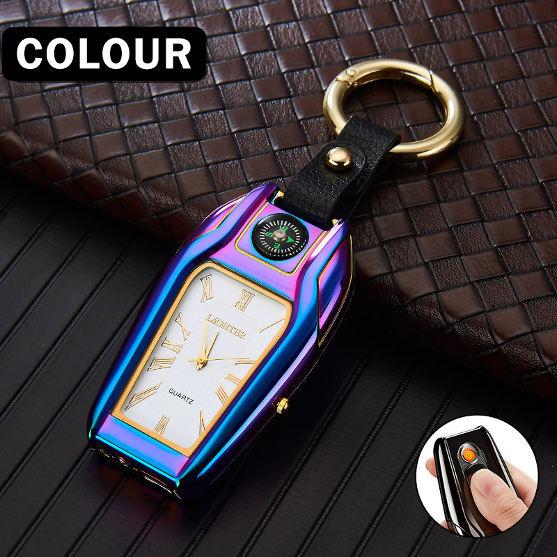 Keychain Electric Lighter with Flashlight Flameless usb Rechargeable Plasma Waterproof Smoking Cigarette Lighter