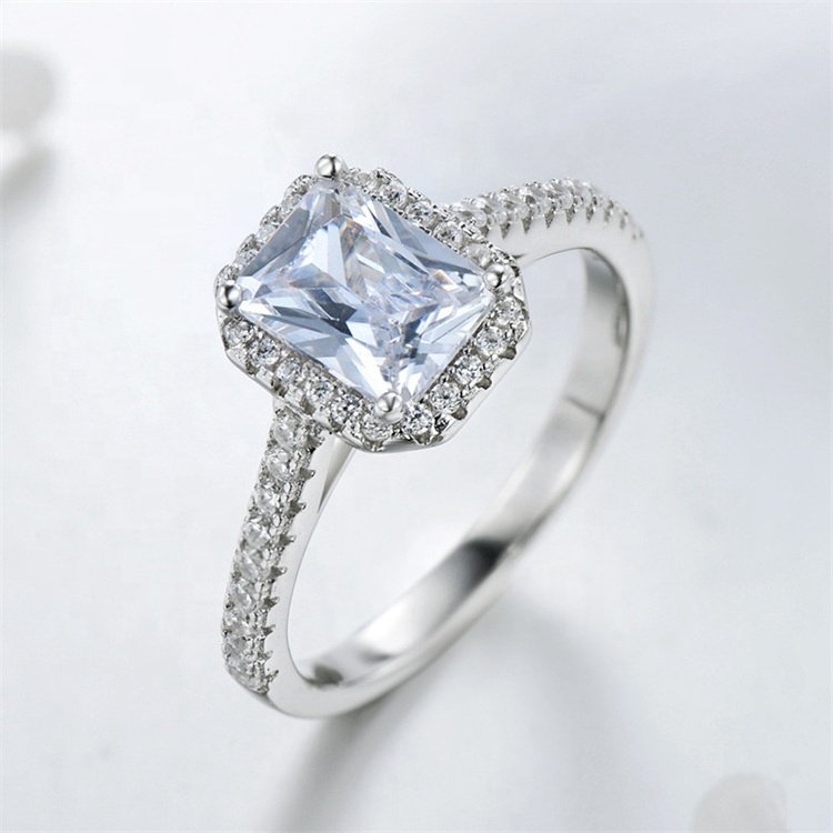 Wholesale luxury gift Wedding Classic Rectangle Ring Unisex Fashionable Chunky Engagement woman S925 Silver Zircon Promise Rings