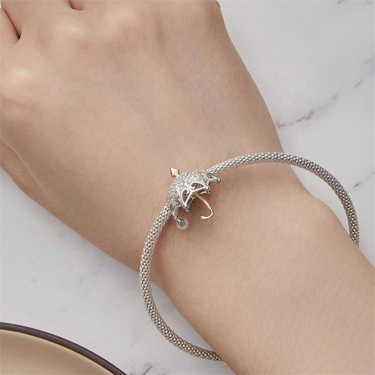 custom umbrella sterling silver cute 18k gold plated charm high quality 3d pearl necklace bracelet wholesale jewelry charms