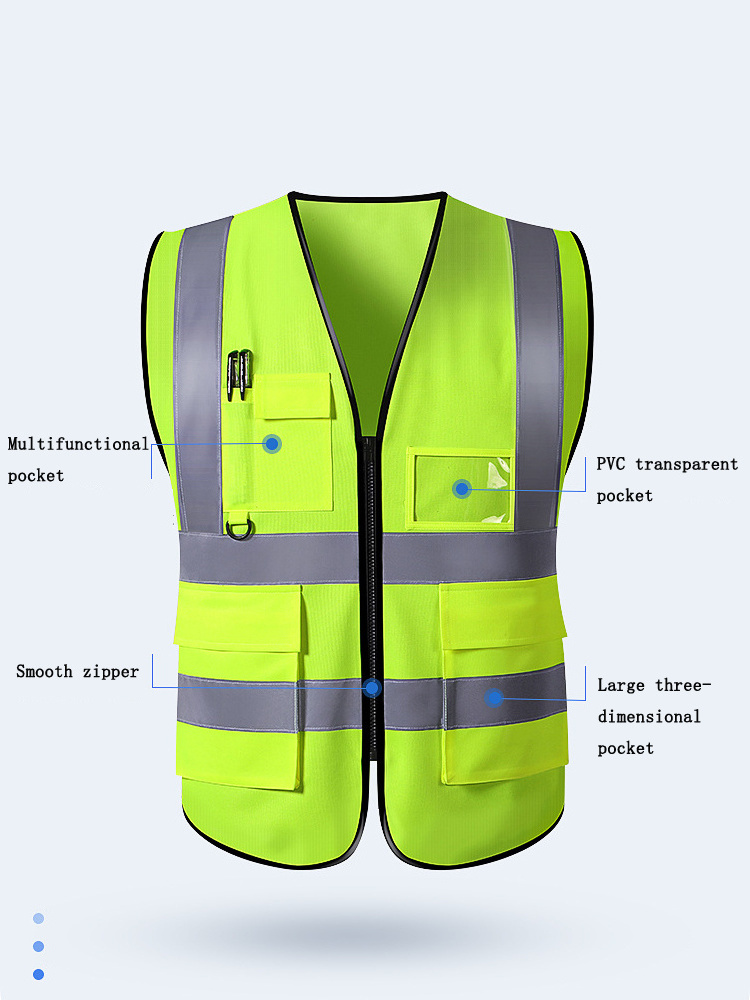 Custom Logo High Visibility Running Traffic Industrial Construction Security Personal Safety Reflective Vest With Pockets