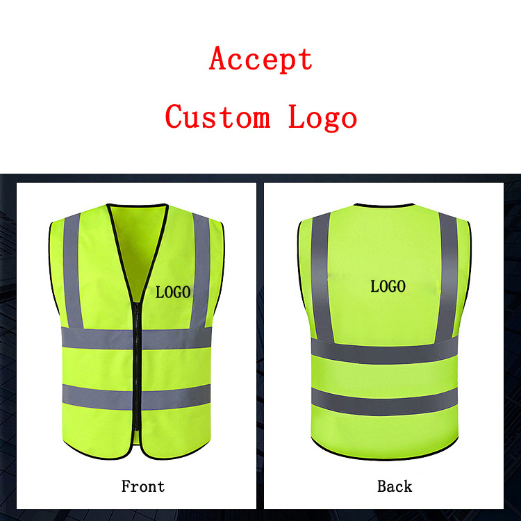 120g Zipper Hi Vis Neon Traffic Sanitation Worker Construction Safety Reflective Vest With Logo