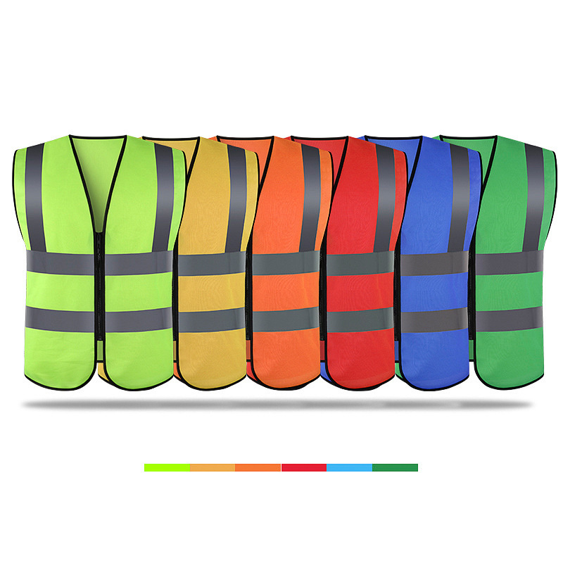 120g Zipper Hi Vis Neon Traffic Sanitation Worker Construction Safety Reflective Vest With Logo