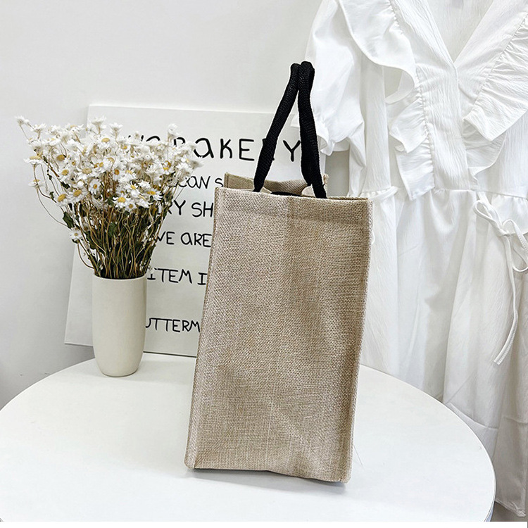 Fashion Large Women's Student Make-Up Gift Shopping Girl Out Handbag Jute Letter Printing Tote Bag