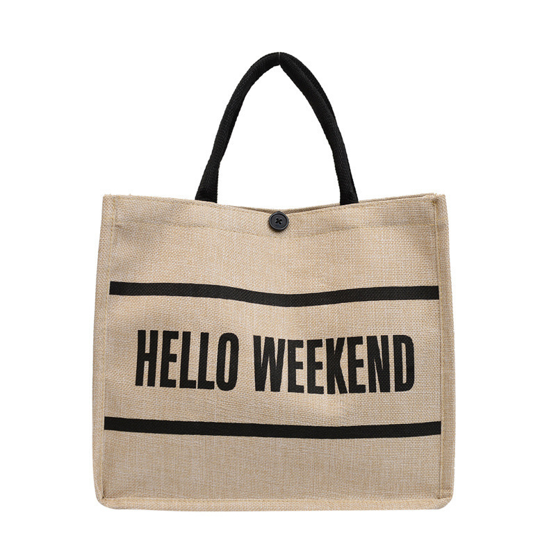 Fashion Large Women's Student Make-Up Gift Shopping Girl Out Handbag Jute Letter Printing Tote Bag