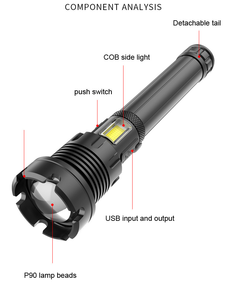 Flashlight Strong Light Rechargeable Zoom Giant Camping Waterproof Flashlight Telescopic Flashlight