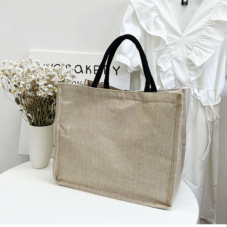 Fashion Large Women's Student Make-Up Gift Shopping Girl Out Handbag Jute Letter Printing Tote Bag