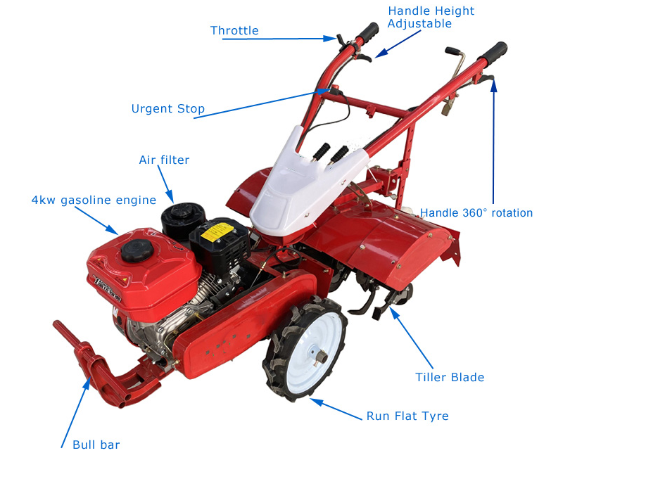 Agricultural small handheld rotary tiller, household diesel two wheel drive micro tiller, onion and ginger tiller