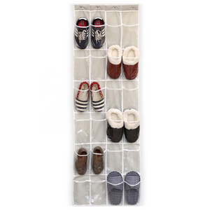 24 Pockets Crystal Clear Over The Door Hanging Shoe Organizer Gray