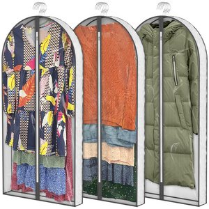 Garment Bags Clear Moth Proof Suits Covers with 4 Gussetes Hanging Clothes Closet Storage