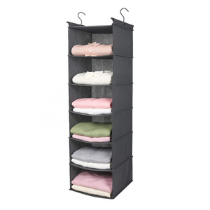 6 Tier Shelf Hanging Closet Organizer Foldable Closet with 2 Sturdy Hooks Hanging Shelf