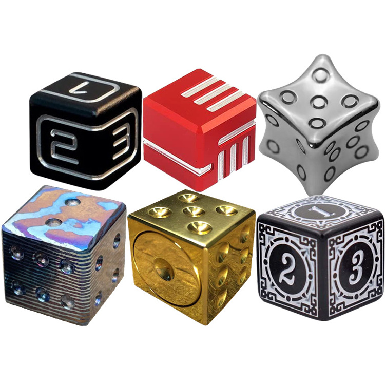 CNC factory supply black red gold color metal game dice with custom logo