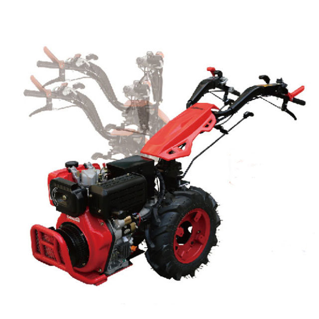 Multi-task two wheel walking tractor model 740PS reversible offset handles enable use of sickle bar, flail mower, rotary hoes