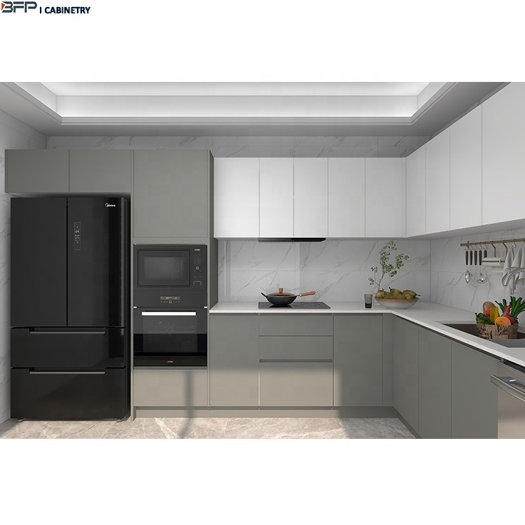 Kitchen cabinet lacquer matt finish grey white color good price kitchen cabinet modern