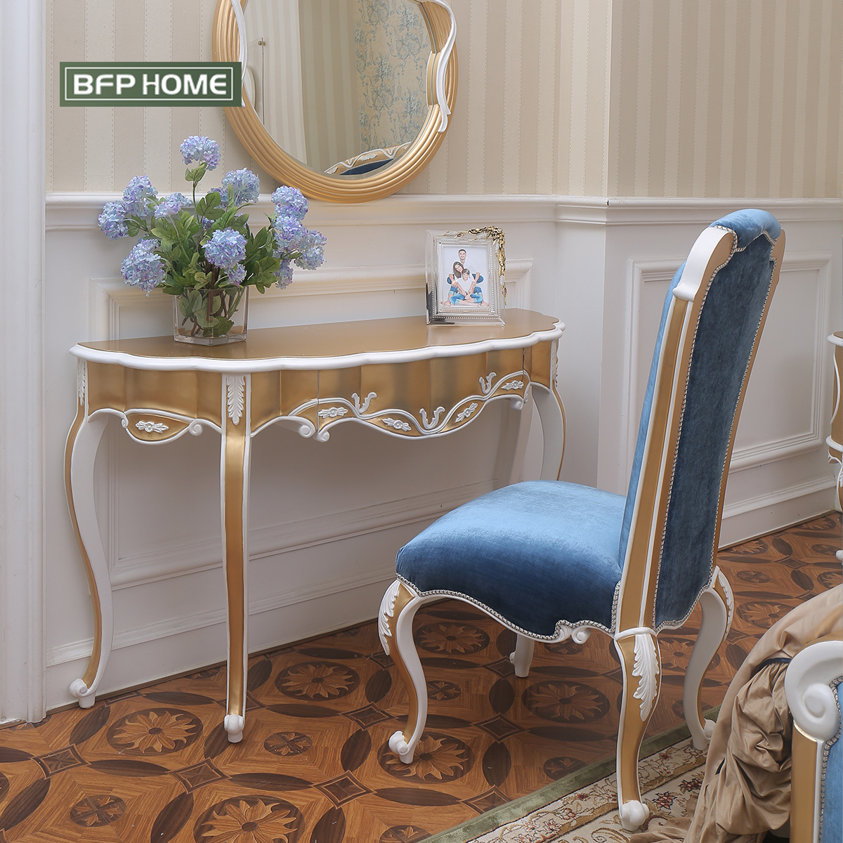 BFP Home Luxury French Style Furniture Hard Wood Handcrafted Accent Chairs Bedroom Dinning Sets Home Furniture