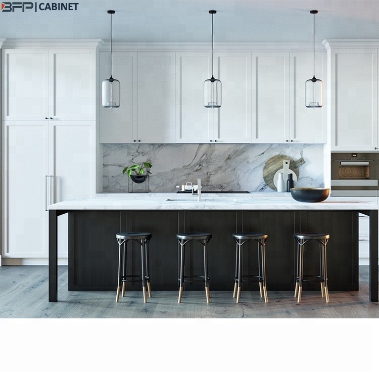 Modern Kitchen Cabinet  Designs with Kitchen Island Most Popular Cabinet in China Laminate mixed with matt Finish