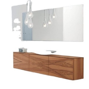 Modern Bathroom Cabinets Melamine Wood Grain Double Drawer Wall Bathroom Vanity Mirror with Lights