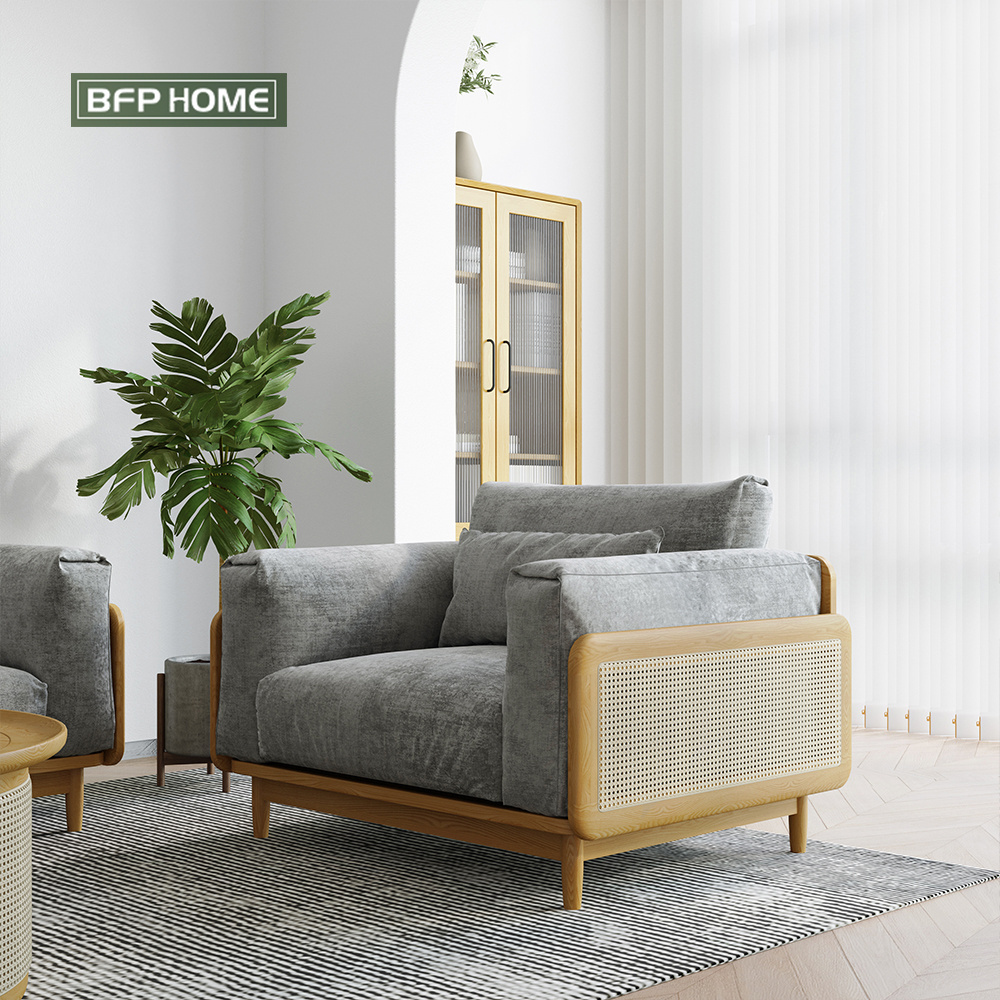 BFP Home Sophisticated Cozy indoor furniture Leisure Sofa Rattan Solid Wood Frame Living Room Sofa