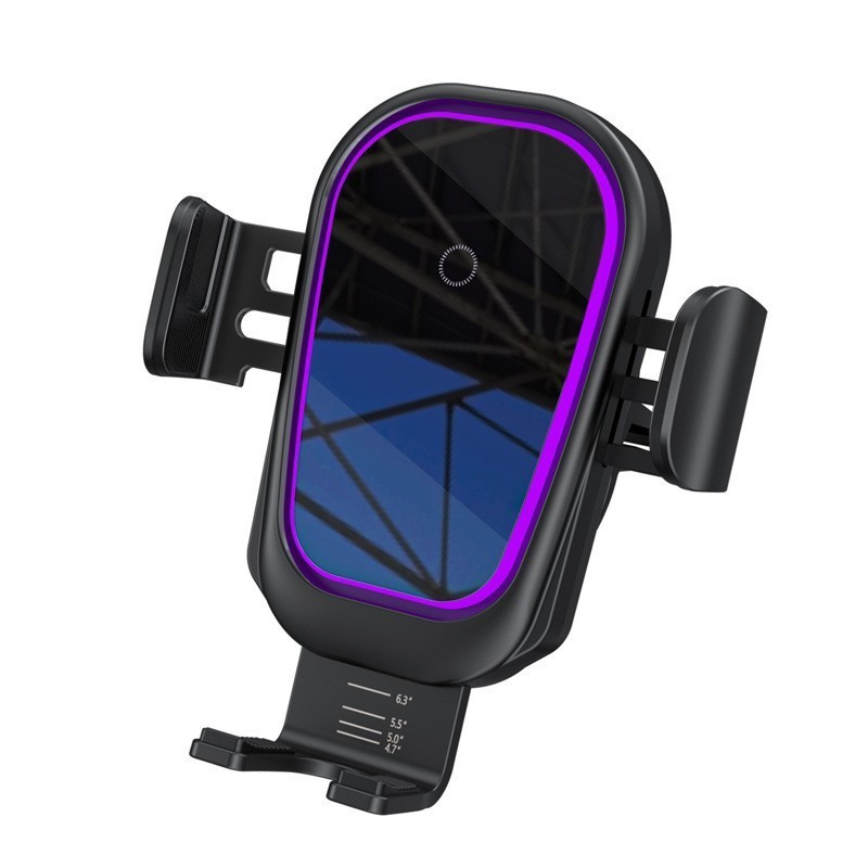 15w Fast Charger Magnetic Wireless Car Mount Mobile Phone Holder With Purple Ambience Light