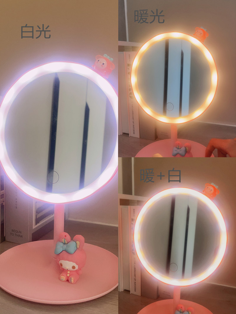 new style desktop Sanrio cartoon hello kitty make up mirror Third light fill-in light Micro USB Lazy beauty mirror