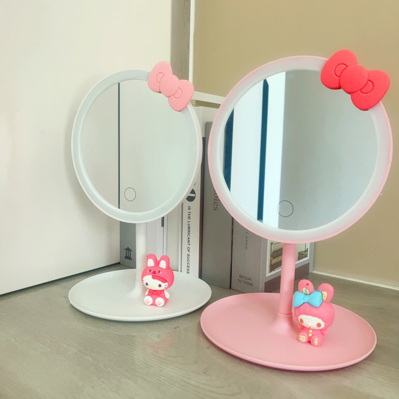 new style desktop Sanrio cartoon hello kitty make up mirror Third light fill-in light Micro USB Lazy beauty mirror