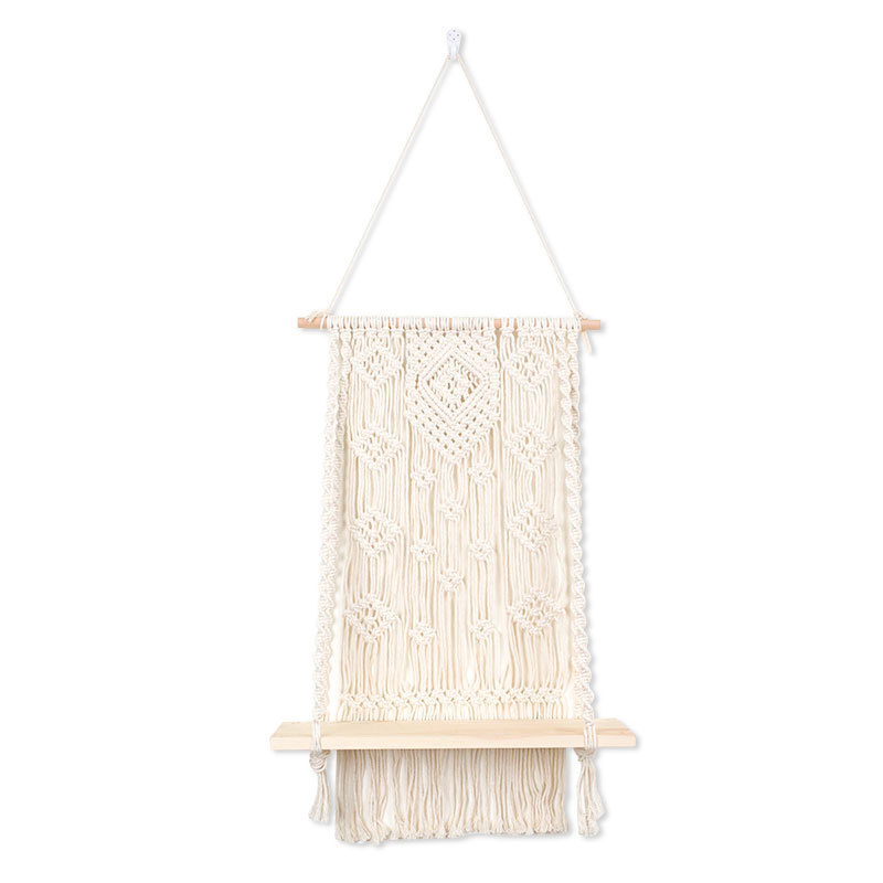 Decorative Wooden Macrame Shelf, Boho Wall Hanging Decor, Rope Plant Flower Hanger Pot Holder