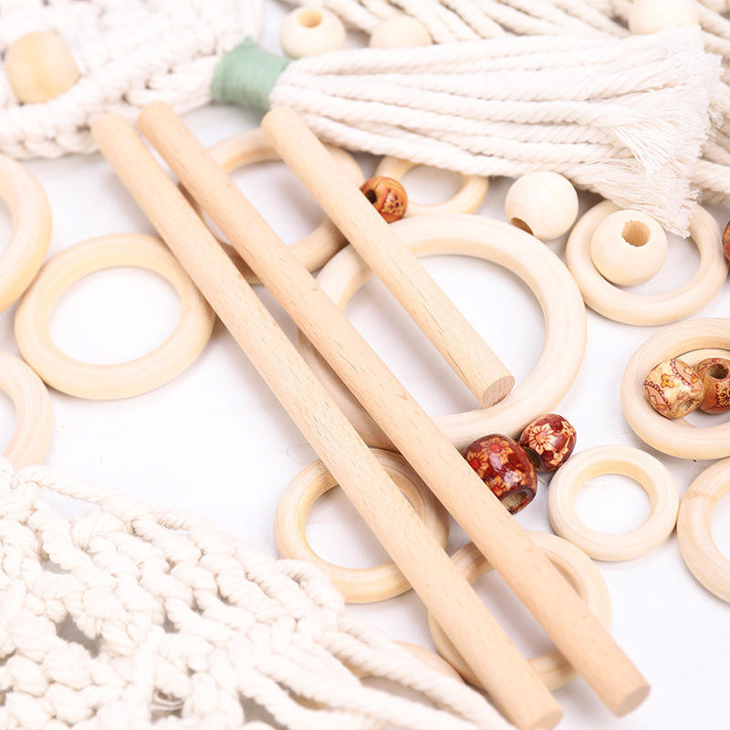 Diy Teether Natural Cotton Rope Cord Macrame Kit Home Decor Indoor DIY Plant Hanger Bracket Making Wood Stick Bead Macrame Kit