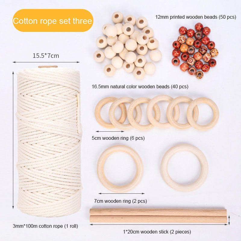 Diy Teether Natural Cotton Rope Cord Macrame Kit Home Decor Indoor DIY Plant Hanger Bracket Making Wood Stick Bead Macrame Kit