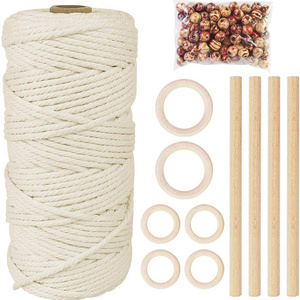 Diy Teether Natural Cotton Rope Cord Macrame Kit Home Decor Indoor DIY Plant Hanger Bracket Making Wood Stick Bead Macrame Kit